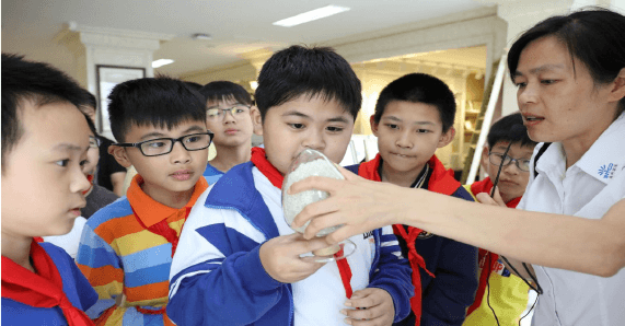 江海小学学生在上海英科实业有限公司展厅参观再生塑料粒子